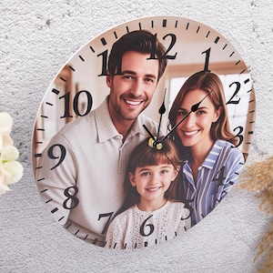 Custom Wall Clock with Picture, Personalized Name Clock, Home Decoration Clock, Picture Clock, Housewarming Gift,  Custom Text Clock Gift