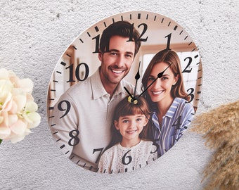 Custom Wall Clock with Picture, Personalized Name Clock, Home Decoration Clock, Picture Clock, Housewarming Gift,  Custom Text Clock Gift