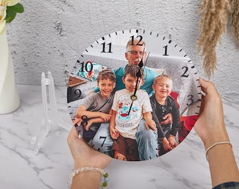 Personlig väggklocka med bild 8-16 tum, Anpassad textklocka, Unik din fotoklocka, Inflyttningspresent, Anpassad fotoväggklocka