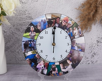 Custom photo wall clock, Personalized wall clock, Wall clock with pictures, Wall clock for dad,Fathers day gift wall clock,gift to family