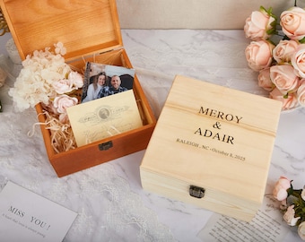 Personalized engraved wooden keepsake box - memory chest for weddings, perfect for photos & sentimental keepsakes, rustic memento box