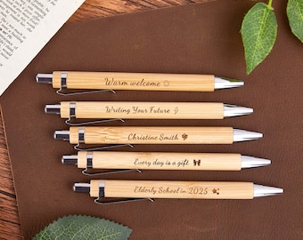 Bamboo Wooden Pen with Custom Engraving, Personalized Gift, Guest Favor, Wedding Pen with Name, Blue Ballpoint, Unique pen
