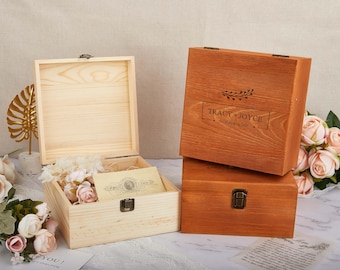 Scatola ricordo in legno personalizzata, scatola ricordo di nozze con incisione personalizzata, scatola in legno rustico per coppia, regalo di anniversario di matrimonio