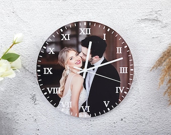 Personalized Wall Clock with Photos, Custom Wooden Photo Clock, Wooden Home Decor Clock, Personalized Wall Clock with Love, Gift for Her