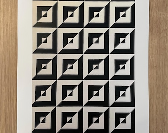 Impressão Op Art A3 – Ilusão de ótica geométrica, decoração de parede moderna