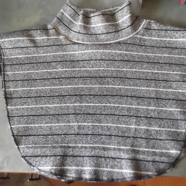 Grey Cotton Rib Mock Turtleneck Dickie with Stripes--Great Under Sweatshirts and Sweaters-Fits Most-Unisex