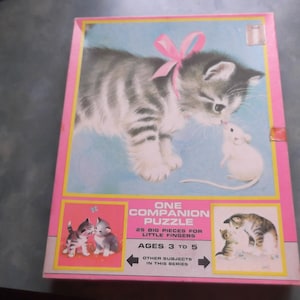 1970 Milton Bradley 25 Big Piece Puzzle--Kitten and Mouse--One Companion Puzzle--Children Ages 3 To 5--Complete Puzzle is in Great Shape