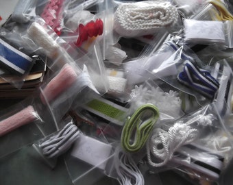 Lot of 9 Different Trims 1 Yard Each--Bag of Cord--Sequined Fringe Trim--Sewing and Crafting Supplies-Pkg 4 Yds Flat Trim