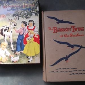 2 Bobbsey Twins Books--In the Country W/DJ 1950 and At the Seashore 1950--Hardback Childrens Collectible Books