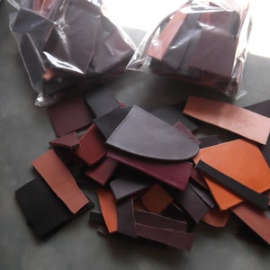 8 Oz. Random Leather Pieces--Assorted Colors and Small Sizes Of Medium To Heavier Leather- Great For Crafts/Jewelry