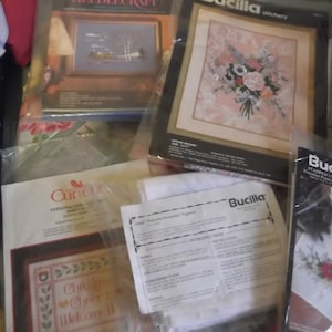 Your Choice of Needle Work Kits-Vintage Embroidery-Crewel-C.C.S.-Christmas-Flowers-Scenery-Avon Kit-Bucilla Kits-Current Kit