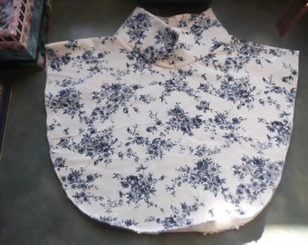 Cream and Blue Flower Spandex Mock Turtleneck Dickie--Great Under Sweatshirts and Sweaters-Fits Most
