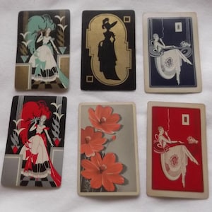 6 naipes coleccionables estilo art déco vintage: flores y damas vintage