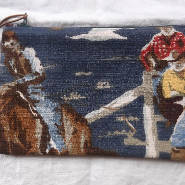 Cowboy or Cactus Western Fabric--Pouch Bags--Makeup/Cosmetic Bag--School Pencil Bag--Assorted Pictures--8.5 By 5.5