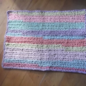 Rainbow Colored Hand Crocheted Rectangle Rug--Washable--Cotton Fabric--26&quot; By 19&quot; Colorful Recycled Rug
