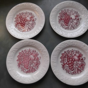 Vintage Transferware Harvest By Homer Laughlin--Red and White Fruit--Embossed Edges--6.75&quot; Bread Plate-Dessert Plate