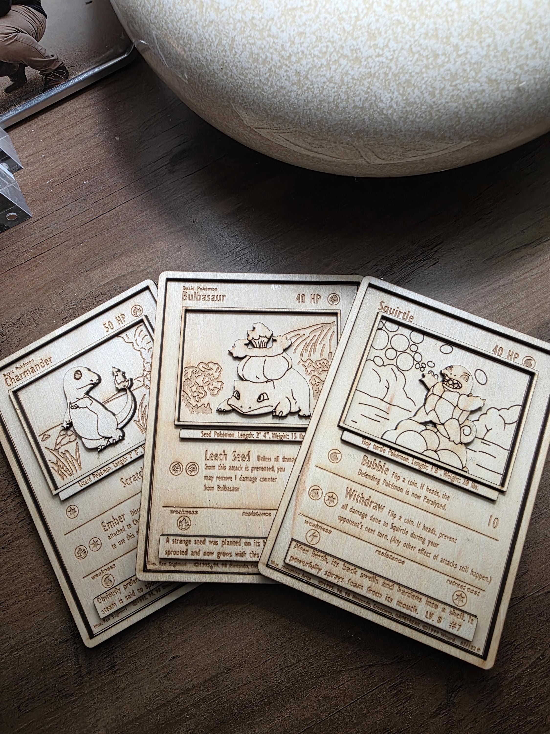 wood pokemon cards 3D Wooden Pokemon Trading Card Replica Laser Cut Multi-Layered Collect –  Senpai3D main image 1