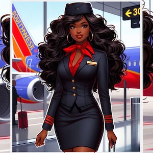 May include: A woman in a Southwest Airlines flight attendant uniform stands in front of a Southwest Airlines plane. She is wearing a red scarf and a name tag that says "Danie Betts". The text "BNA Based FA" and "173316" are also visible in the image.