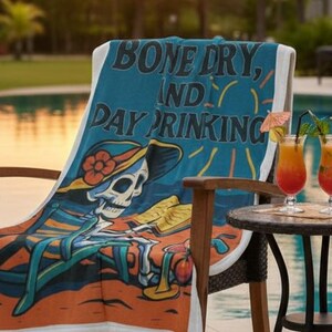 Bone Dry and Day Drinking Skeleton Throw Blanket Summerween Poolside Decor