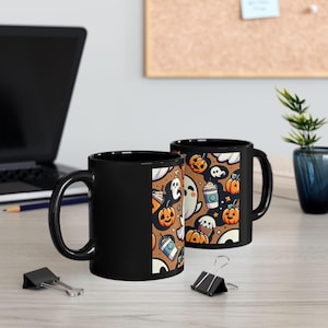 Funny Ghost Mug for Pumpkin Spice Lovers Halloween Coffee Cup Black Ceramic Fall Decor Spooky Season Gift for Her or Him image 1