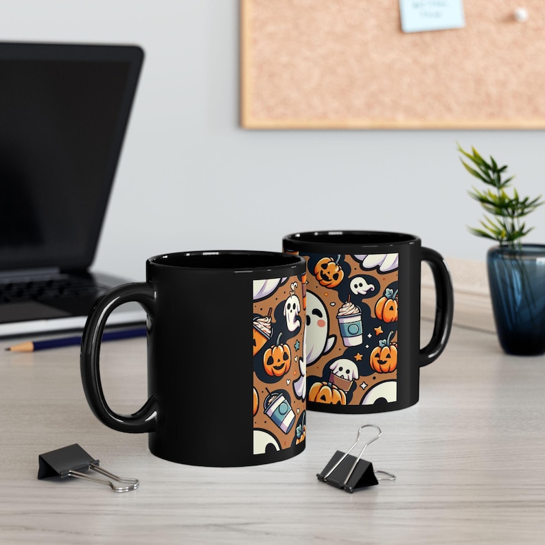 Funny Ghost Mug for Pumpkin Spice Lovers Halloween Coffee Cup Black Ceramic Fall Decor Spooky Season Gift for Her or Him image 1