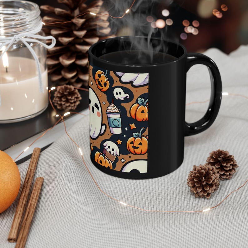 Funny Ghost Mug for Pumpkin Spice Lovers Halloween Coffee Cup Black Ceramic Fall Decor Spooky Season Gift for Her or Him image 7