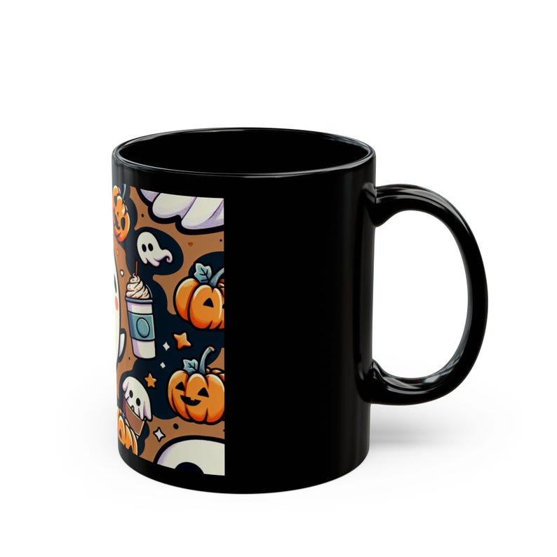 Funny Ghost Mug for Pumpkin Spice Lovers Halloween Coffee Cup Black Ceramic Fall Decor Spooky Season Gift for Her or Him image 3