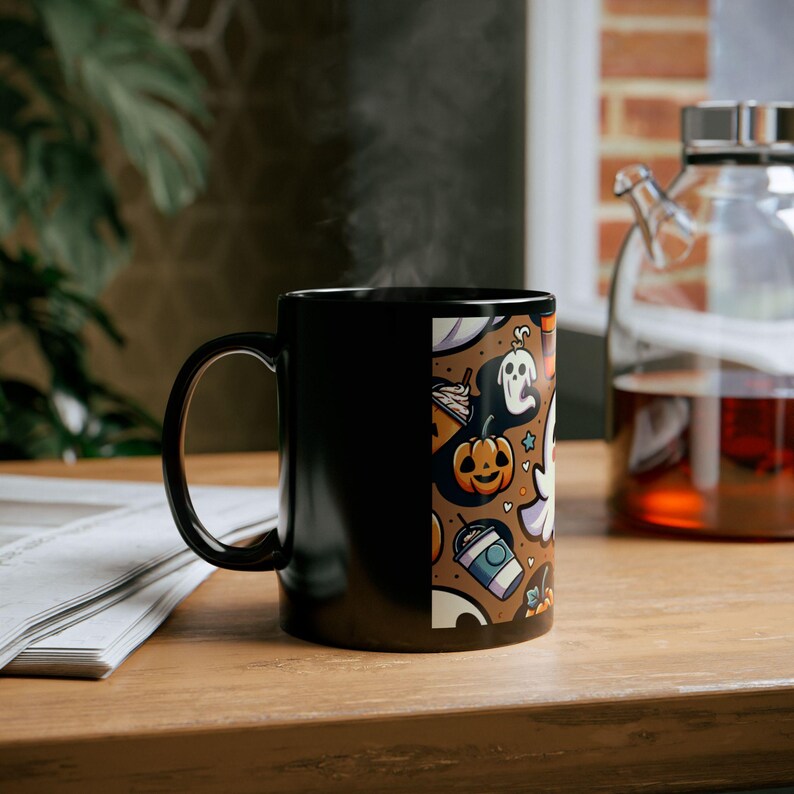 Funny Ghost Mug for Pumpkin Spice Lovers Halloween Coffee Cup Black Ceramic Fall Decor Spooky Season Gift for Her or Him image 6