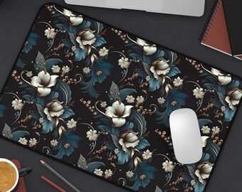Dark Floral Desk Mat: Neoprene Non-Slip Office Decor