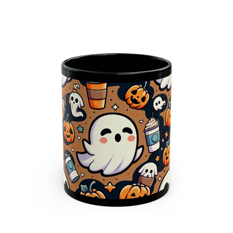 Funny Ghost Mug for Pumpkin Spice Lovers Halloween Coffee Cup Black Ceramic Fall Decor Spooky Season Gift for Her or Him image 2