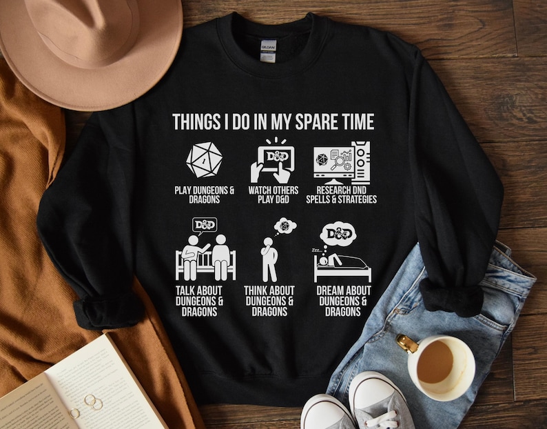 Things I Do in My Spare Time DnD Shirt, Funny Dungeons & Dragons Gamer Tee, Tabletop RPG Humor Gift for Players Unisex Sweatshirt