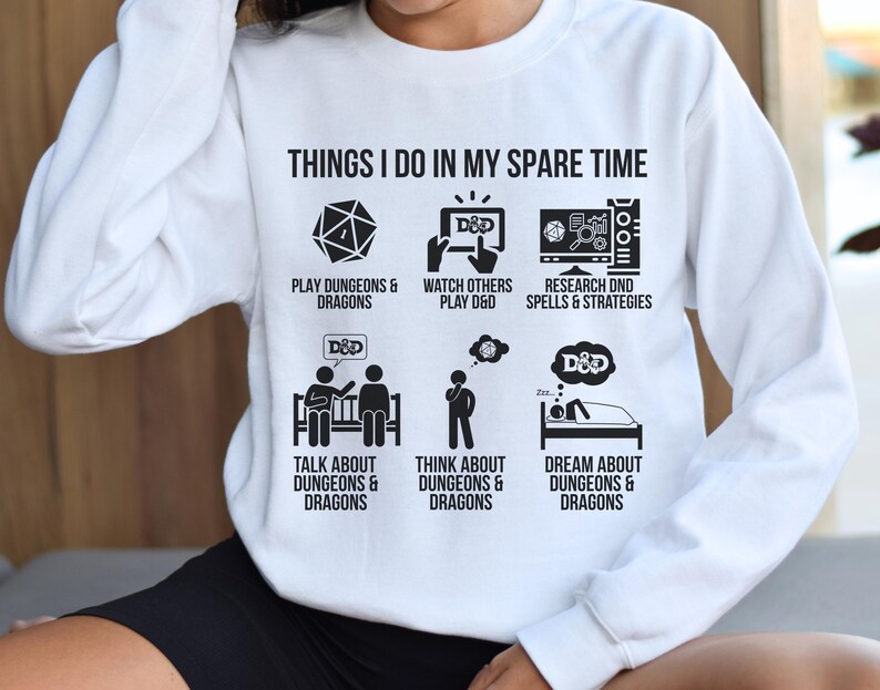 Things I Do in My Spare Time DnD Shirt, Funny Dungeons & Dragons Gamer Tee, Tabletop RPG Humor Gift for Players image 5