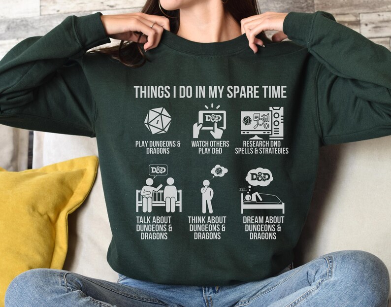 Things I Do in My Spare Time DnD Shirt, Funny Dungeons & Dragons Gamer Tee, Tabletop RPG Humor Gift for Players image 6