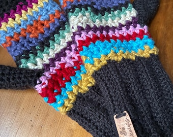 Organic Cotton Mittens, Happy Colors, Size Medium,  One of a Kind, Crochet, Vegan Mittens, Organic Accessories, Colorful Mittens