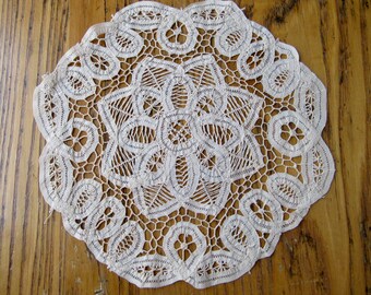 1940s Vintage Brussels Belgian Lace Doily, 11", Ecru, Vintage Lace, Belgian Lace Doily, Brussels Lace Doily, Beige Doily, Gift For Her