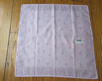 Vintage Japanese Handkerchief, Original Tag, Japanese Kiku, Floral Handkerchief, Pink, Lavender, Silver, Gray, Cotton, Indivi, Furoshiki