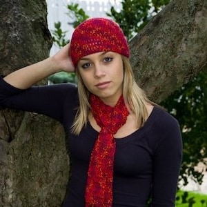 Hat and Skinny Scarf, Raspberry, Cottony Soft