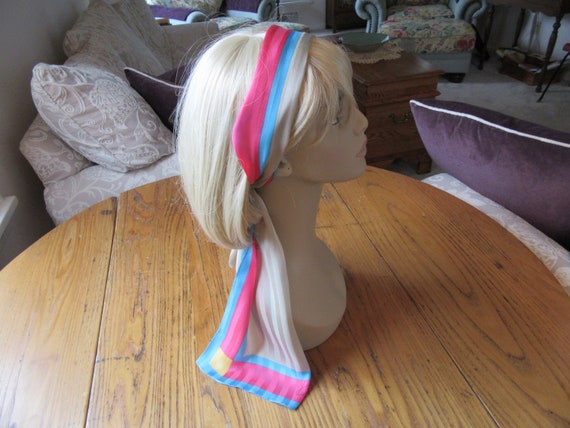 Vintage Kenzo Scarf, Silk, Hot Pink, Aqua, Pewter… - image 5