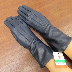1980s Vintage Portolano Leather Gloves, Navy Blue, Unused, Size Medium, Cashmere Lined, Dress Gloves, Blue Leather Gloves, Winter Gloves