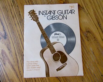Vintage Guitar Lesson Book, Instant Guitar by Gibson, 1972, Guitar Instruction, Guitar Collectibles, 20 Step Lesson Plan, 33 LP Record, Gift