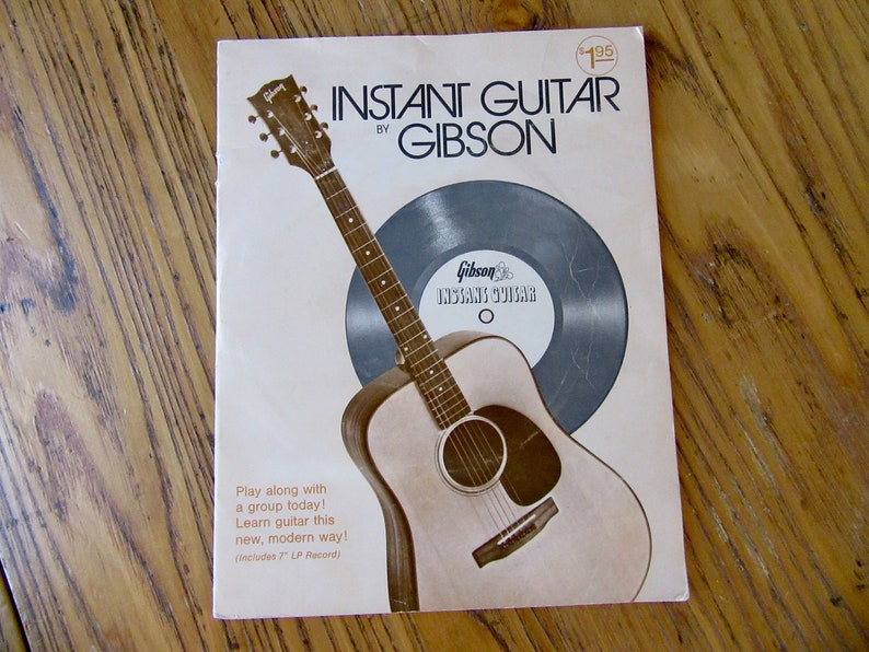 Vintage Guitar Lesson Book, Instant Guitar by Gibson, 1972, Guitar Instruction, Guitar Collectibles, 20 Step Lesson Plan, 33 LP Record, Gift image 1