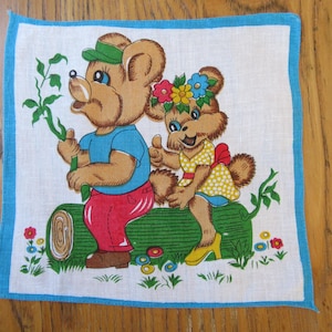 Vintage 1950er Jahre Kinder Taschentuch, Bär Taschentuch, Sammler Kinder Taschentuch, Retro Accessoires, Sammler Taschentuch, Geschenk