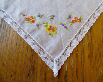 ヴィンテージ ハンカチ、茶色、黄色、白の菊、秋のハンカチ、秋の