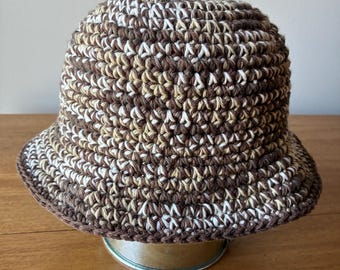 Crochet Bucket Hat, Brown and Beige, Cotton Crochet Bucket Hat, Festival Hat, Summer Hat, 100% Cotton