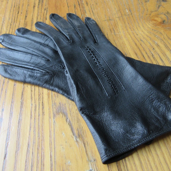 Vintage Black Leather Driving Gloves, Small, 6 1/2, Kid Leather, Vintage Gloves, Driving Gloves, Black Driving Gloves, Black Dress Gloves