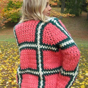 Handmade Cardigan, Bulky, Size Large, Sweater, Coral, Green, Cream, Bulky Winter Sweater, Warm Sweater, Oversized Sweater image 2
