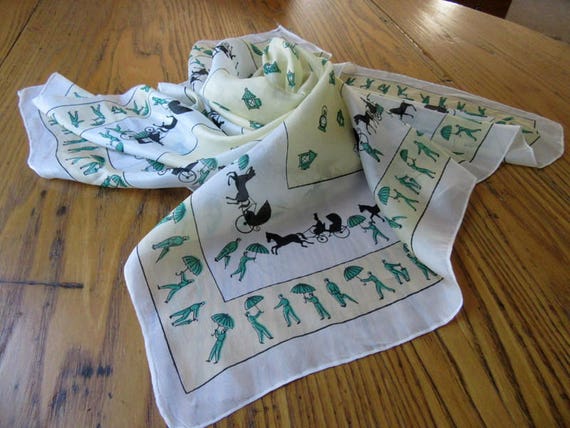 Vintage Silk Scarf, Coachmen with Horse & Carriag… - image 9