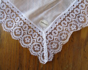 Vintage 1980's Wedding Handkerchief, Collectif, Lace Edge, Cotton, White, Lace Handkerchief, Lace Wedding Handkerchief, Retro Accessories
