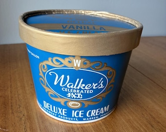 Envase antiguo de helado Walker's Dairy, recuerdos de helado, Warren, Pensilvania, artículos de colección de helado, productos lácteos antiguos.