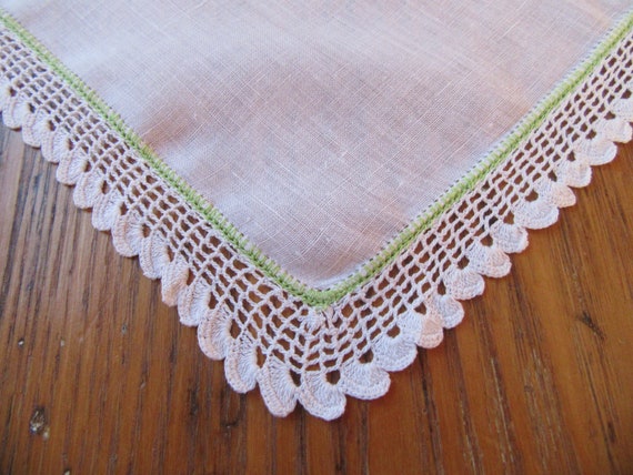 Vintage Handkerchief, White Crochet Edge, Chartre… - image 1